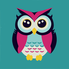 Cute flat howl vector illustration. Cartoon, happy graphic design. Colorful bird. Hipster, vintage design.