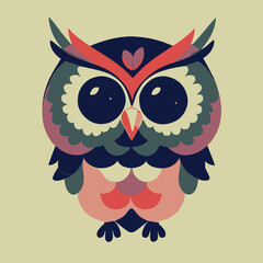 Cute flat howl vector illustration. Cartoon, happy graphic design. Colorful bird. Hipster, vintage design.