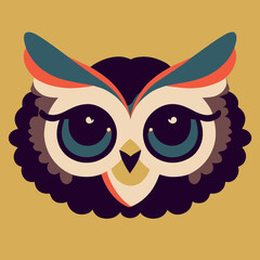 Cute flat howl vector illustration. Cartoon, happy graphic design. Colorful bird. Hipster, vintage design.