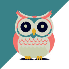 Cute flat howl vector illustration. Cartoon, happy graphic design. Colorful bird. Hipster, vintage design.
