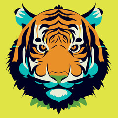Colorful flat tiger illustration vector. Hipster graphic design of a minimal tiger. Vectorized shapes. Powerful logo. Strong icon.