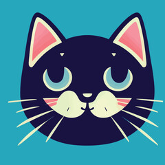 Cute cat head logo doodle. Cartoon vector of a happy cat. Flat minimalistic head of a kitty.