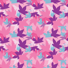 Abstract silhouette autumn leaves seamless pattern on light pink background