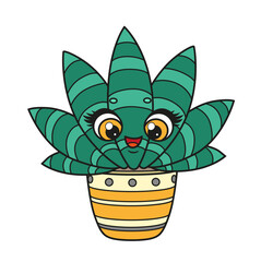Cute cartoon succulent in a pot color variation for coloring page on white background