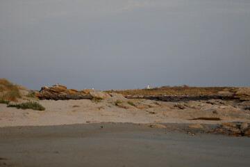 Coast in Bretagne Brittany with a sandy beach and cliffs