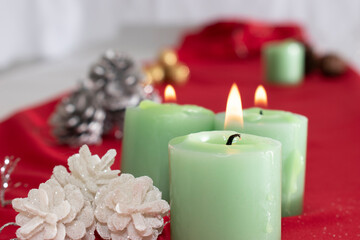 Christmas decoration with candles and Christmas lights