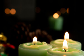 Christmas decoration with candles and Christmas lights