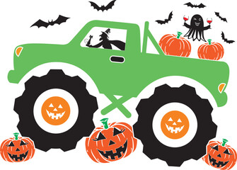 Pumpkin Truck 2, Halloween Truck, Happy Halloween, Vector Illustration File