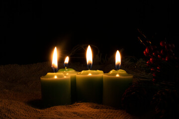 Christmas decoration with candles and Christmas lights