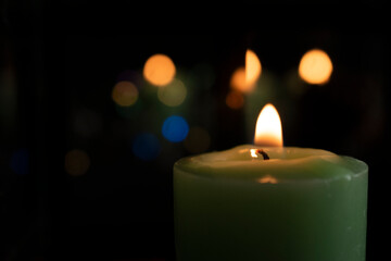 Christmas decoration with candles and Christmas lights