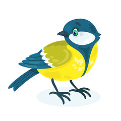 Funny little titmouse. In cartoon style. Isolated on white background. Vector flat illustration.