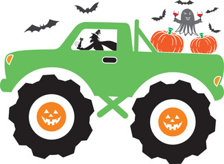Witch Monster Truck, Halloween Truck, Happy Halloween, Vector Illustration File © Artstoredigital
