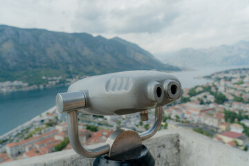 Observation deck. Observation deck with binoculars. Montenegro.