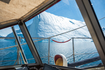 icebergs seen from the boat in greenland