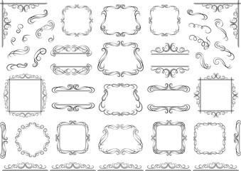 Calligraphic design elements . Decorative swirls or scrolls, vintage frames , flourishes, labels and dividers.