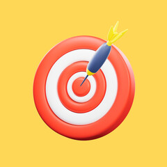 Raster illustration of darts with an arrow in the center. business thinking, aim, shooting, contextual advertising, target audience, business plan, career, marketer. 3d artwork design