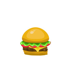 Burger with salad, cheese, tomatoes and meat. Vector illustration