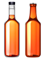 Light orange beer and whiskey glass bottles isolated illustration. Beverage bottle .png image on transparent background
