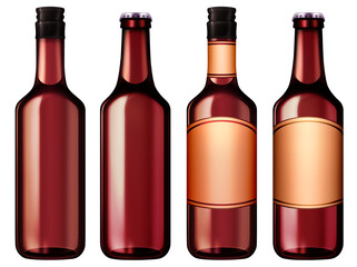 Dark brown beer and whisky glass bottles isolated illustration. Dark ale bottle with blank label stock .png image on transparent background