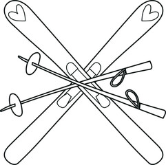 Crossed skis and ski poles, winter clipart
