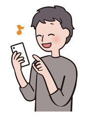 笑顔でスマートフォンを操作する男性