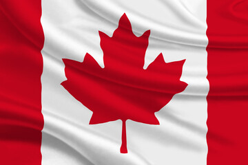 3D Flag of Canada on wrinkled fabric background.