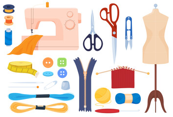 Needlework. A set of different parts for sewing clothes. Vector illustration