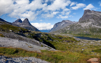 Trollstigen mountain road & Øvstestølbrua, Rauma, Møre og Romsdal, Norway.
