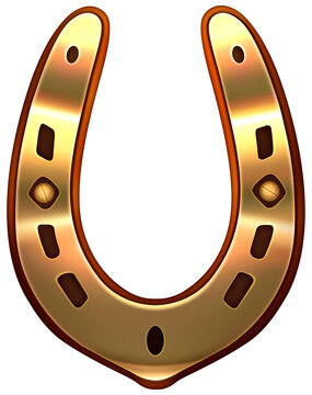 Luck symbol illustration on transparent background. Golden horseshoe isolated .png image