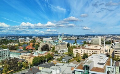 Panoramic view of Victoria city with Parliament Buildings in Victoria, BC, Canada
