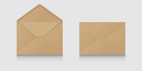 Two envelopes open and closed brown. With shadows and sticky tape. The letter is the old ordinary mail. Written communication between people.