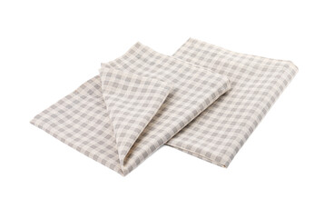 Two grey plaid napkins on white background