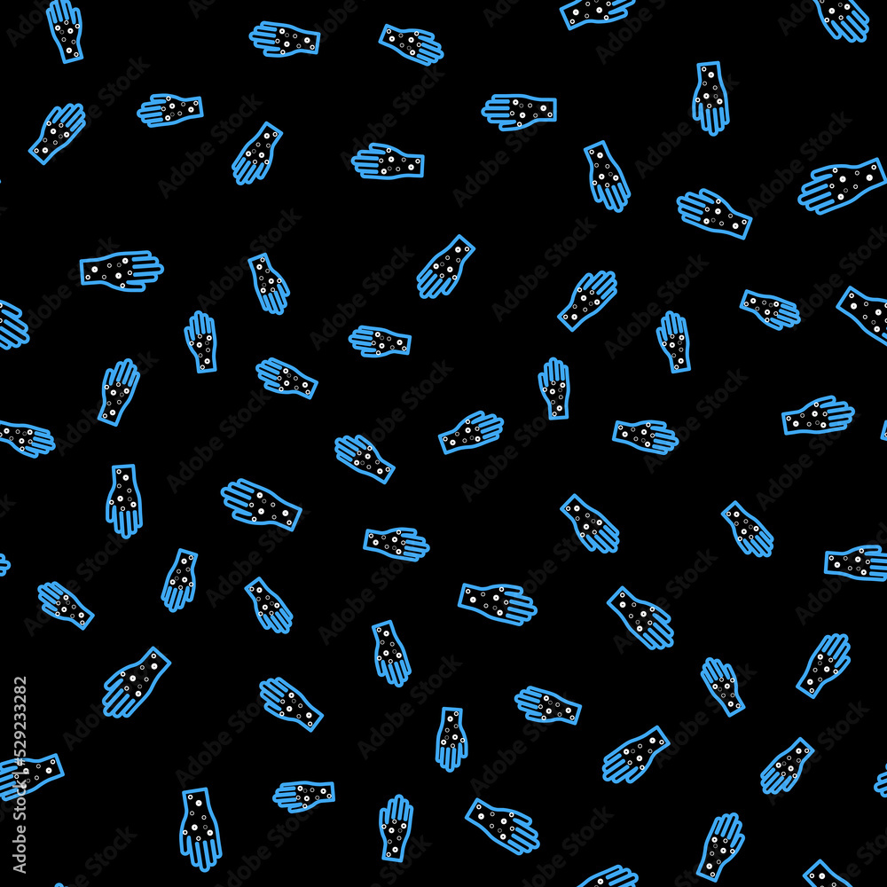 Wall mural Line Hand with psoriasis or eczema icon isolated seamless pattern on black background. Concept of human skin response to allergen or chronic body problem. Vector