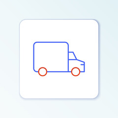 Line Delivery cargo truck vehicle icon isolated on white background. Colorful outline concept. Vector