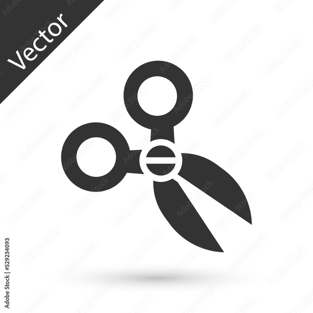 Poster grey scissors icon isolated on white background. cutting tool sign. vector