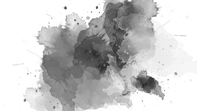 watercolor paint brush stroke. ink splash transition. Abstract inkblot, splat, fluid art, overlay, alpha matte composition, spread on a white paper background. ink transition splatter blot spreading.