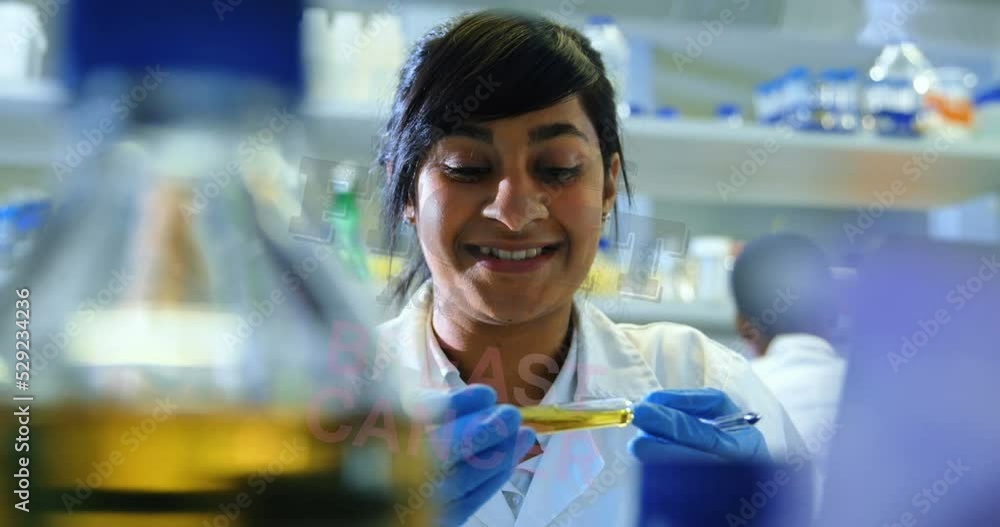 Poster animation of data processing over biracial laboratory scientist