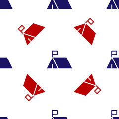 Blue and red Protest camp icon isolated seamless pattern on white background. Protesting tent. Vector