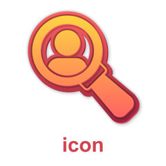 Gold Magnifying glass for search a people icon isolated on white background. Recruitment or selection concept. Search for employees and job. Vector