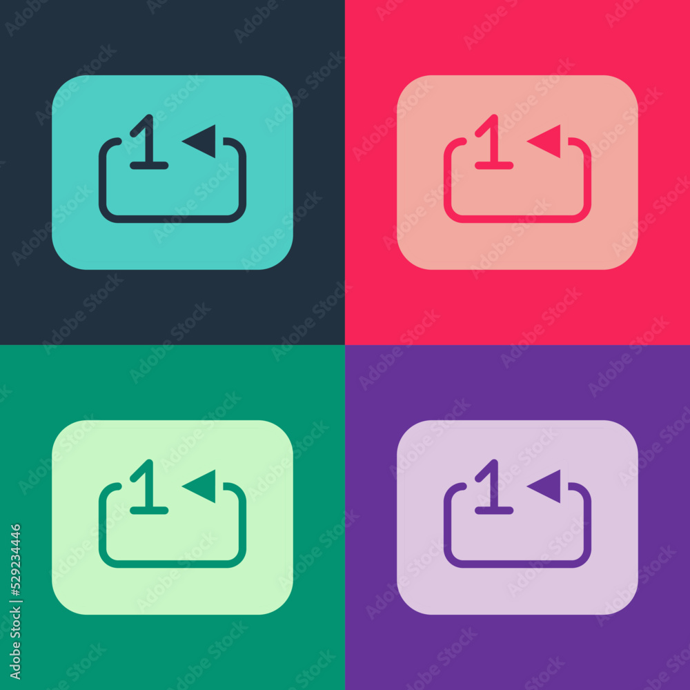 Poster pop art repeat track music player icon isolated on color background. the sign is a round curved arro