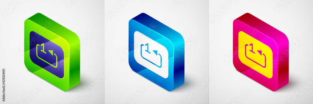 Poster isometric repeat track music player icon isolated on grey background. the sign is a round curved arr