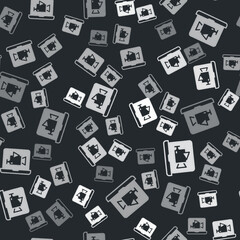 Grey Online play video icon isolated seamless pattern on black background. Film strip with play sign. Vector