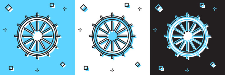 Obraz premium Set Ship steering wheel icon isolated on blue and white, black background. Vector