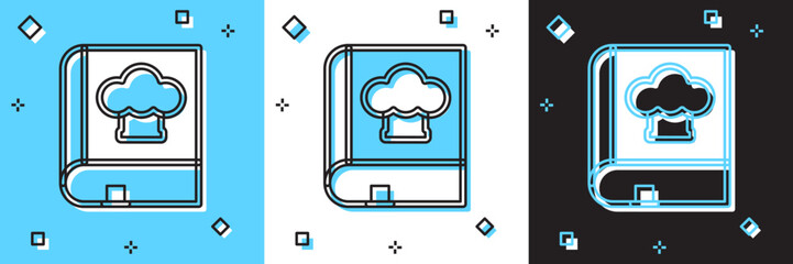 Set Cookbook icon isolated on blue and white, black background. Cooking book icon. Recipe book. Fork and knife icons. Cutlery symbol. Vector