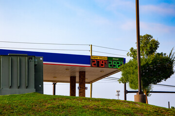 Digital gas price sign red white and blue roof trim Gas price July 25 2021 Georgia