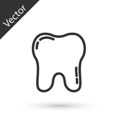Obraz premium Grey line Tooth icon isolated on white background. Tooth symbol for dentistry clinic or dentist medical center and toothpaste package. Vector