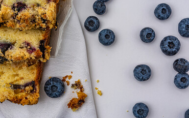 Homemade blueberry pie with fresh blueberries top view