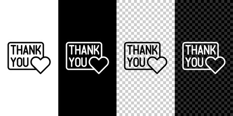 Set line Thank you with heart icon isolated on black and white, transparent background. Handwritten lettering. Vector
