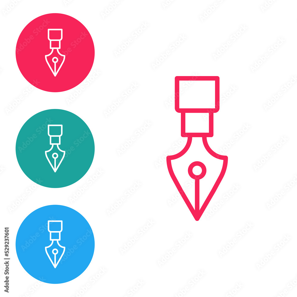 Poster red line fountain pen nib icon isolated on white background. pen tool sign. set icons in circle butt