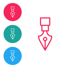 Red line Fountain pen nib icon isolated on white background. Pen tool sign. Set icons in circle buttons. Vector
